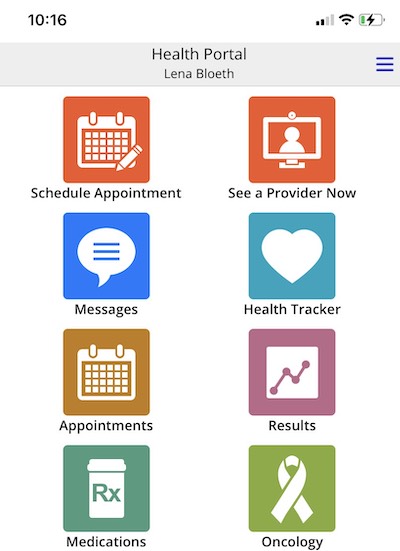 myhealth info patient portal mobile screen