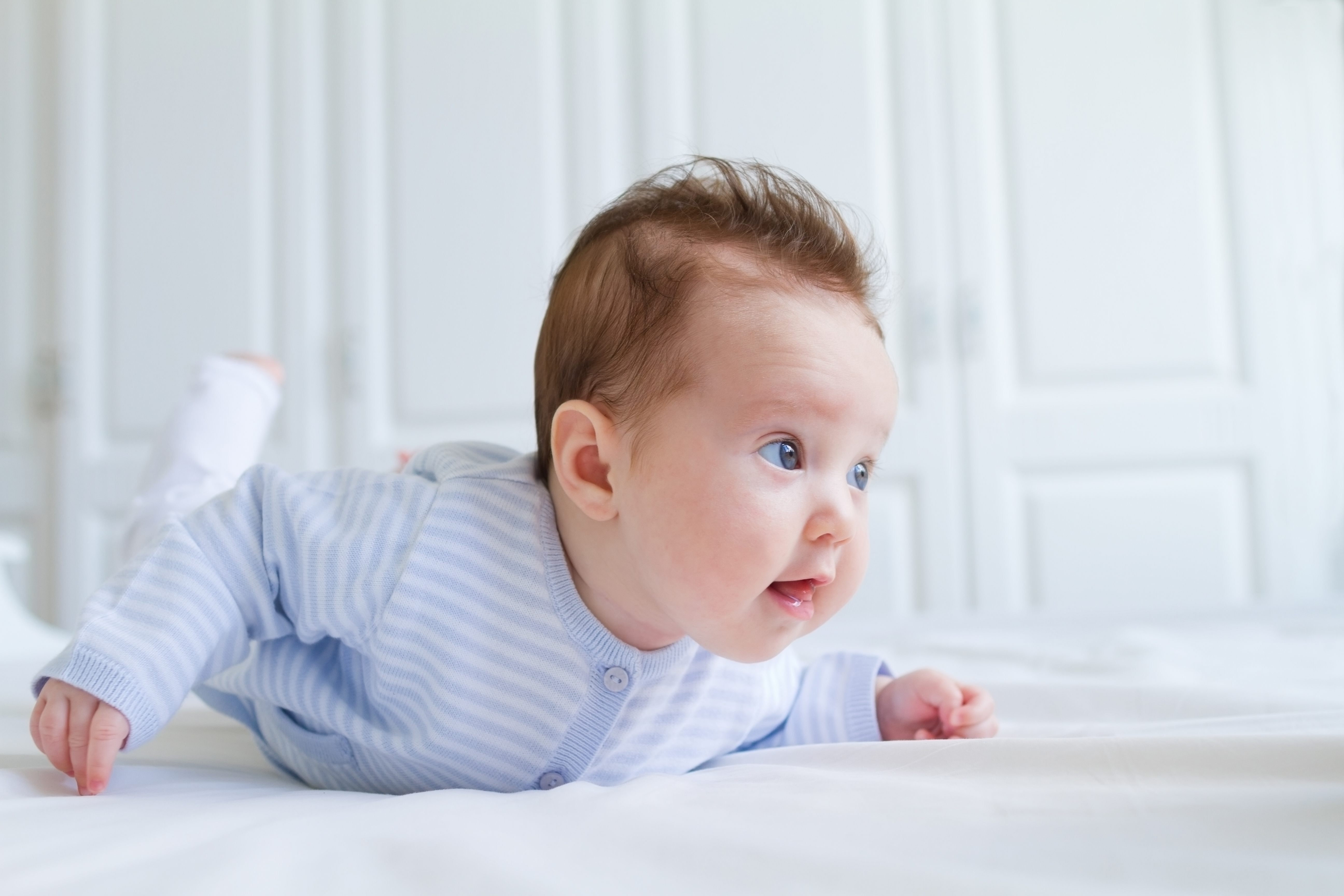 Baby laying on stomach. 