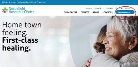 photo of NH+C website with "Make an Appointment" link highlighted