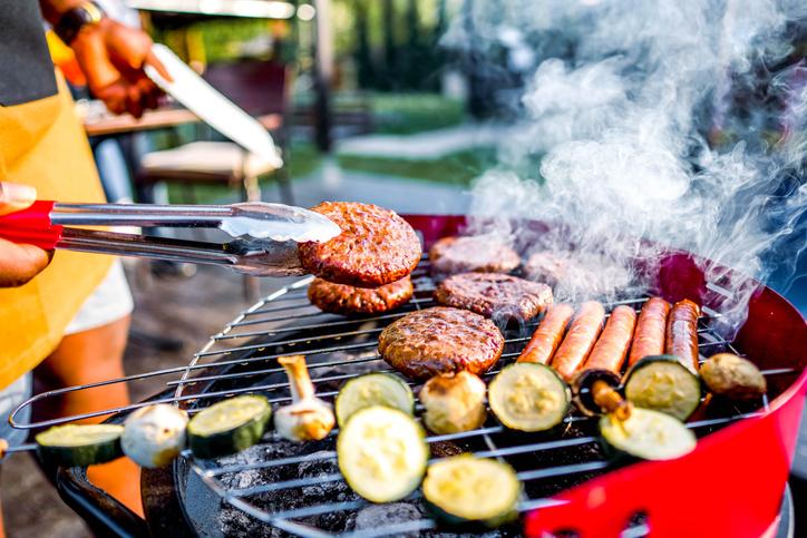 Grill with meats and vegetables